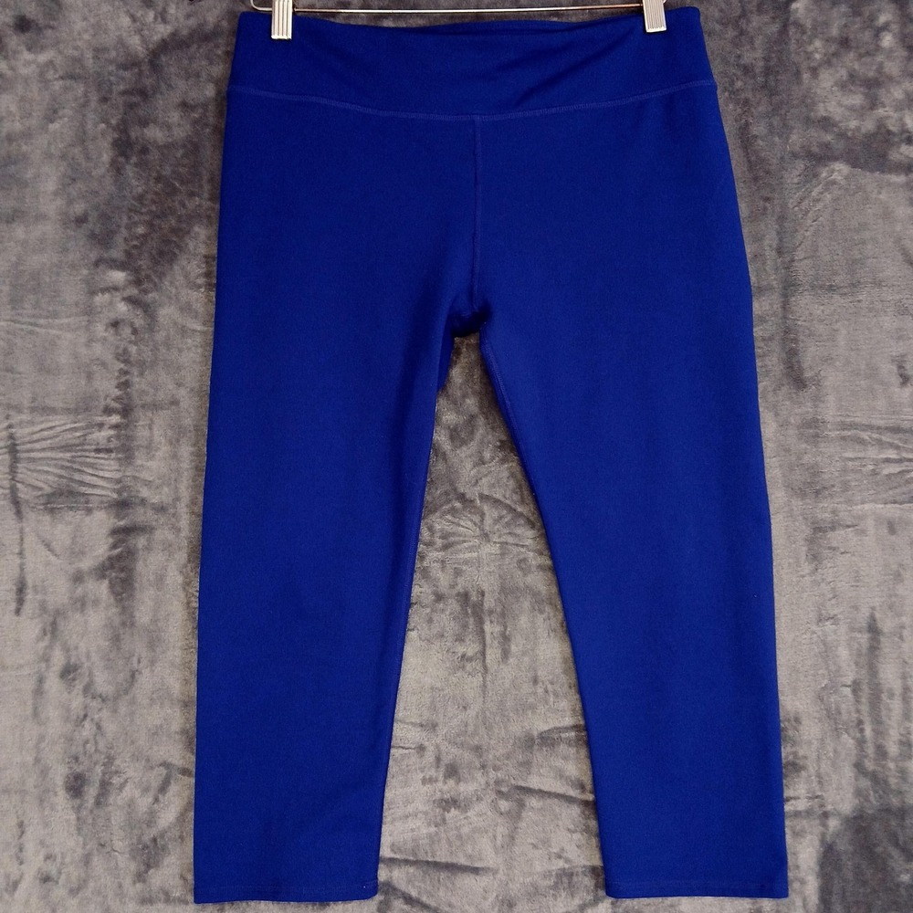 Fabletics Leggings Womens Large Blue Capri Wide Waistband Athletic Yoga Stretch